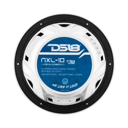 DS18 HYDRO 10" 2-Way Marine Speakers w/Bullet Tweeters & Integrated RGB LED Lights - White - Boat Gear USA