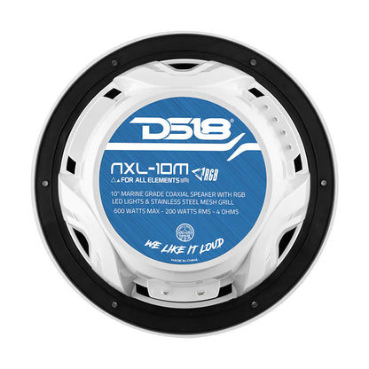 DS18 HYDRO 10" 2-Way Speakers w/Bullet Tweeter & Integrated RGB LED Lights - White - Boat Gear USA