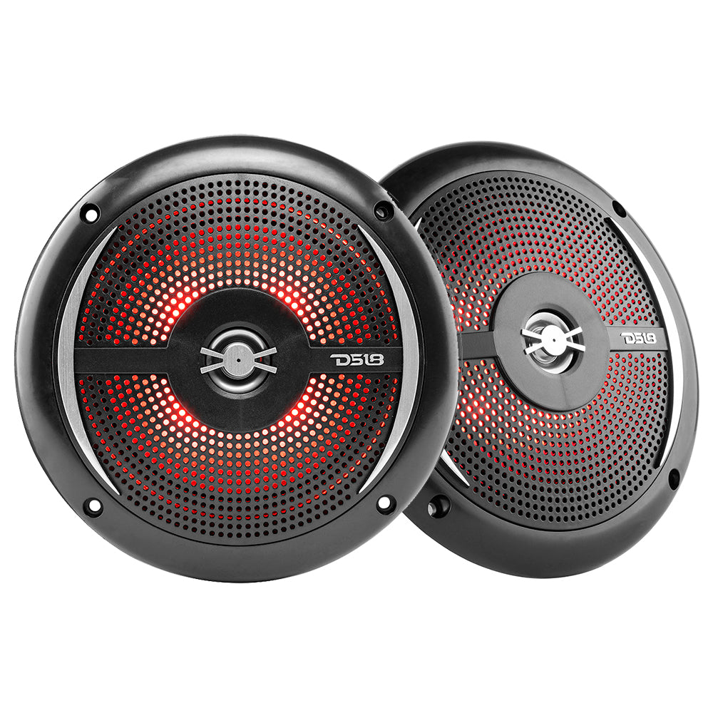 DS18 HYDRO 6.5" 2-Way Marine Slim Speakers w/RGB LED Lighting 100W - Black - Boat Gear USA