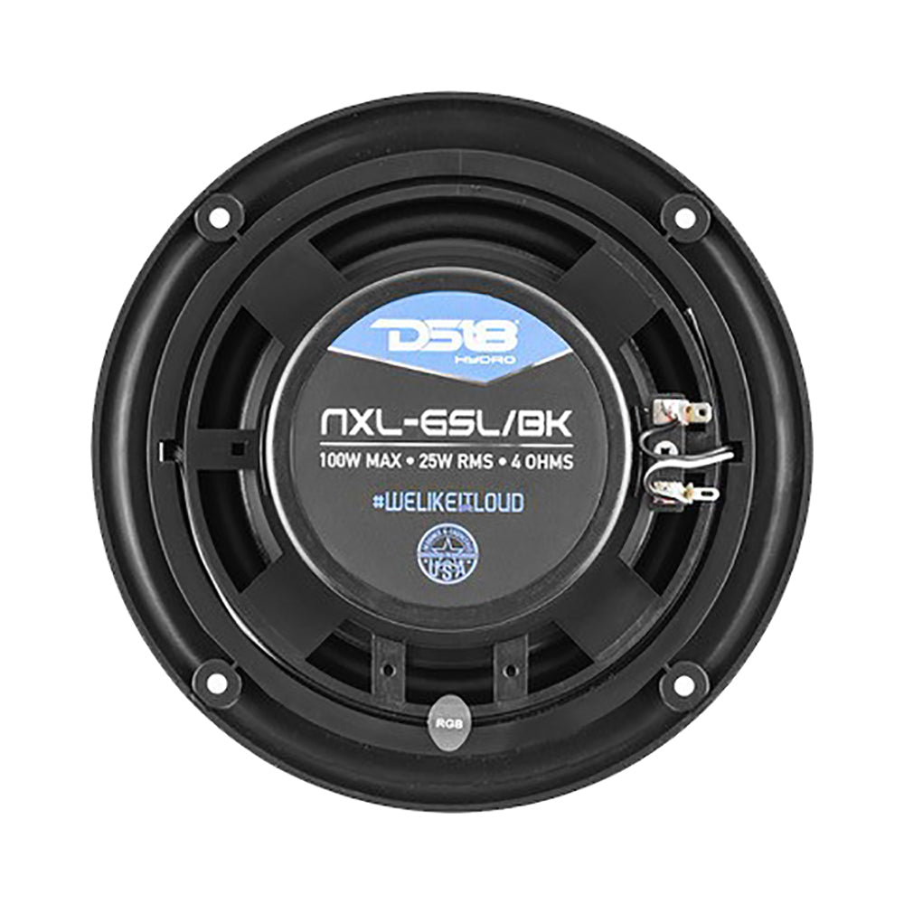 DS18 HYDRO 6.5" 2-Way Marine Slim Speakers w/RGB LED Lighting 100W - Black - Boat Gear USA