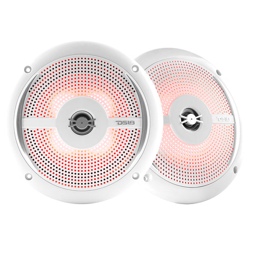 DS18 HYDRO 6.5" 2-Way Marine Slim Speakers w/RGB LED Lighting 100W - White - Boat Gear USA