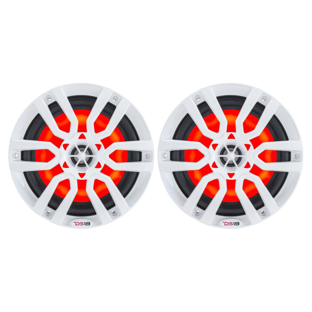 DS18 HYDRO 6.5" 2-Way Marine Speakers w/RGB LED Lights 300W - White - Boat Gear USA
