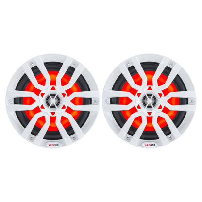 DS18 HYDRO 6.5" 2-Way Marine Speakers w/RGB LED Lights 300W - White - Boat Gear USA
