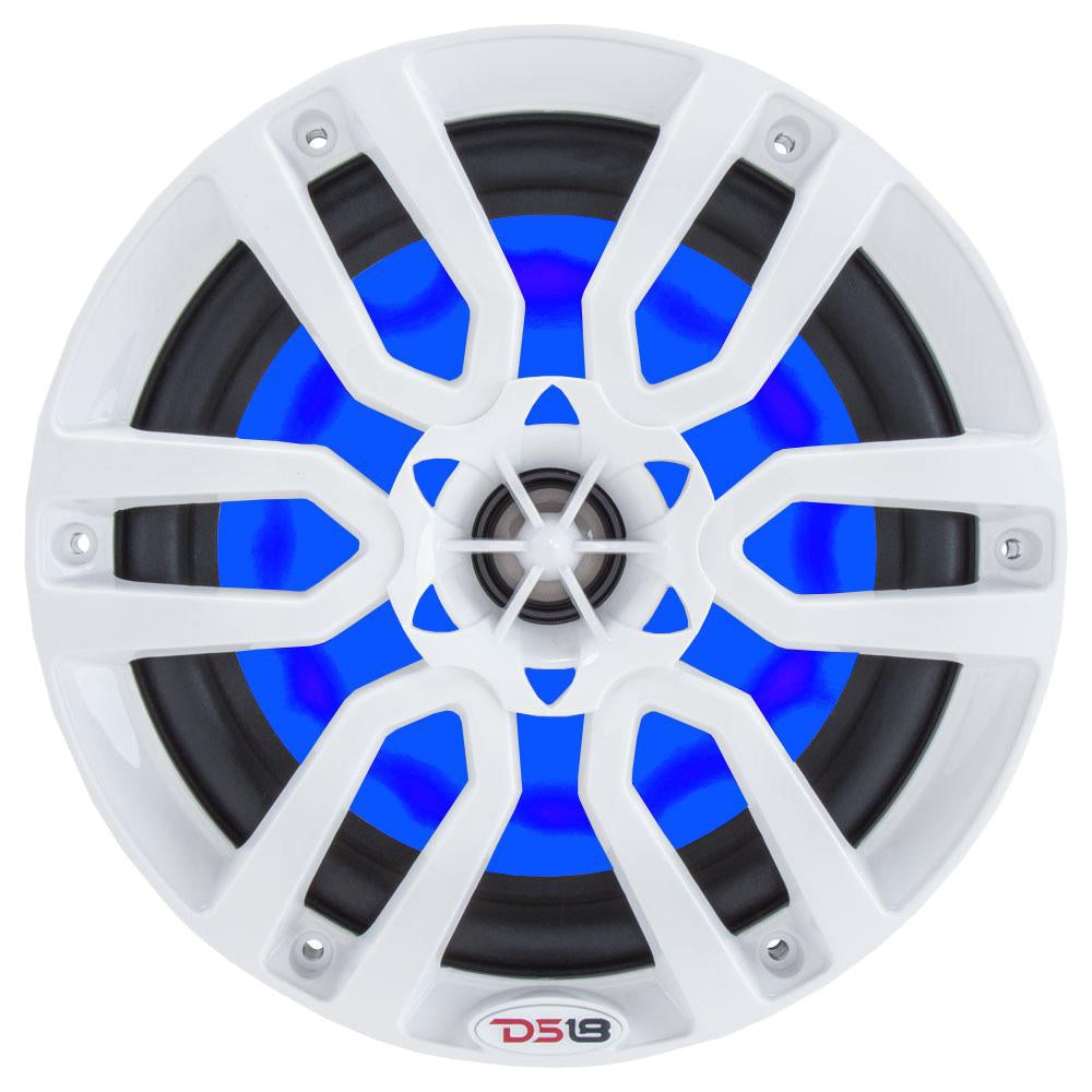 DS18 HYDRO 6.5" 2-Way Marine Speakers w/RGB LED Lights 300W - White - Boat Gear USA