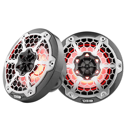 DS18 HYDRO 6.5" 2-Way Marine Speakers w/RGB LED Lights 375W - Black Carbon Fiber - Boat Gear USA