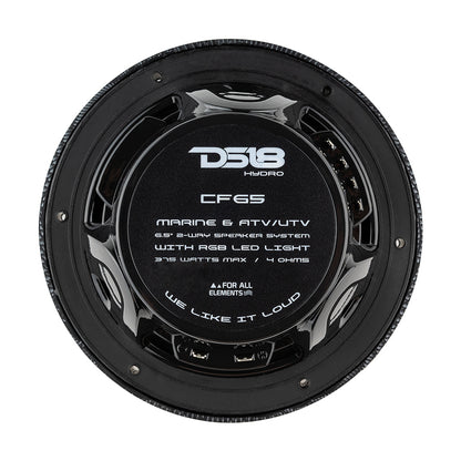 DS18 HYDRO 6.5" 2-Way Marine Speakers w/RGB LED Lights 375W - Black Carbon Fiber - Boat Gear USA