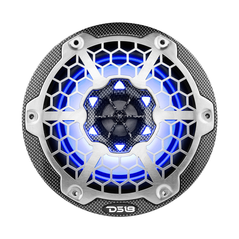 DS18 HYDRO 6.5" 2-Way Marine Speakers w/RGB LED Lights 375W - Black Carbon Fiber - Boat Gear USA