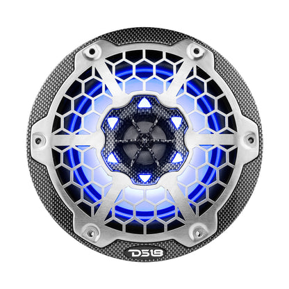 DS18 HYDRO 6.5" 2-Way Marine Speakers w/RGB LED Lights 375W - Black Carbon Fiber - Boat Gear USA