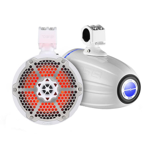 DS18 Hydro 6.5" Neodymium Wakeboard Speakers with 1" Driver and RGB LED Lights - 450W - White - Boat Gear USA