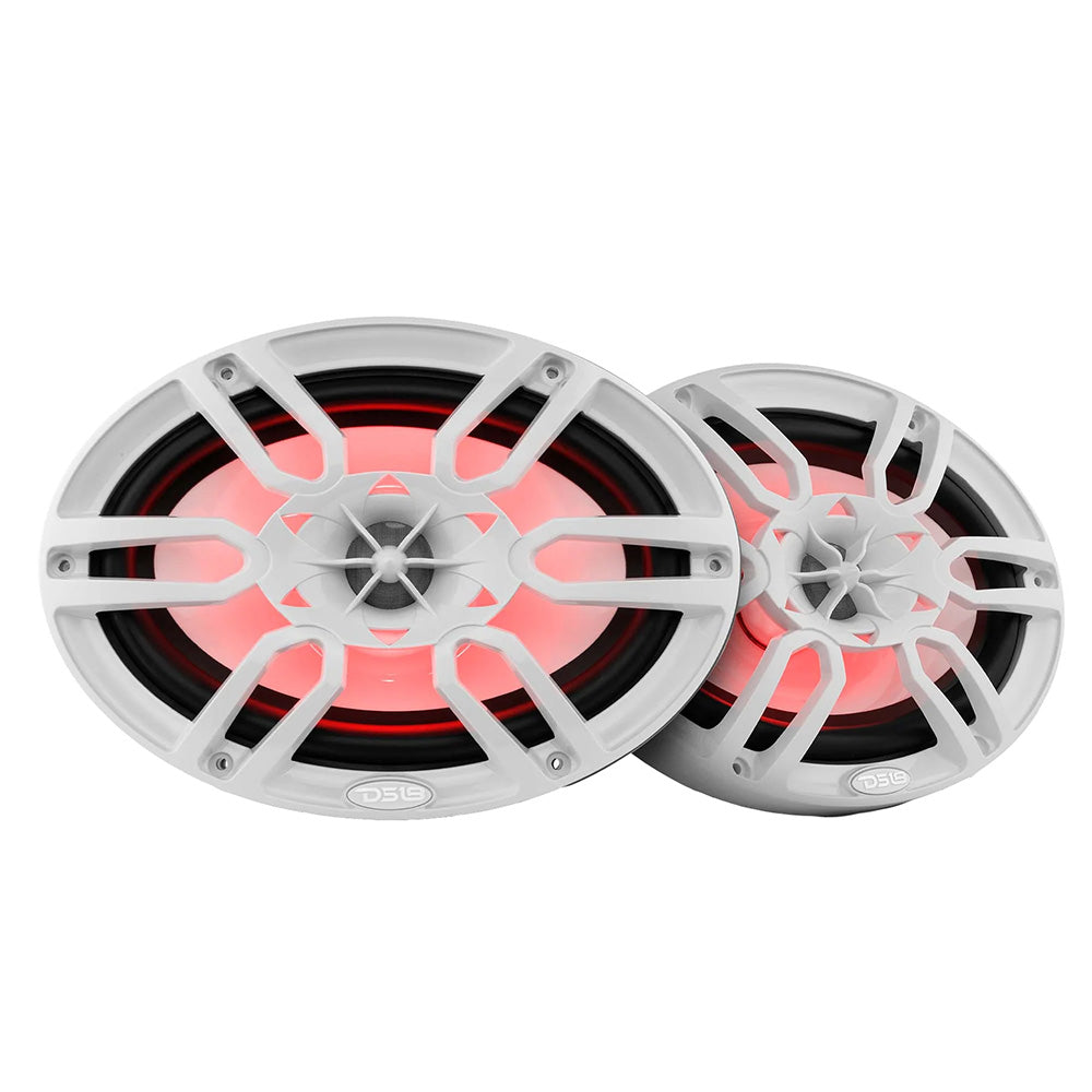 DS18 HYDRO 6 x 9" 2-Way Marine Speakers w/Integrated RGB LED Lights - 375W - White - Boat Gear USA