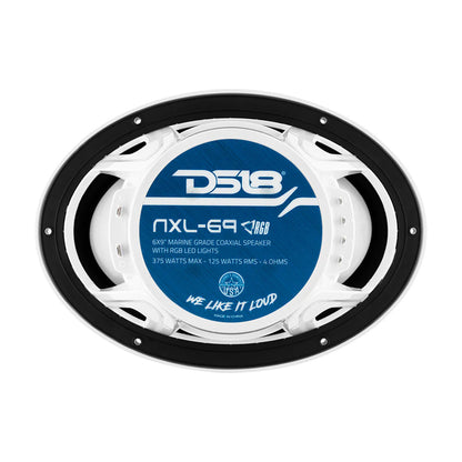 DS18 HYDRO 6 x 9" 2-Way Marine Speakers w/Integrated RGB LED Lights - 375W - White - Boat Gear USA