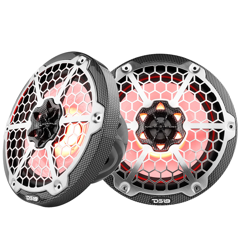 DS18 HYDRO 8" 2-Way Marine Speakers w/RGB LED Lights 450W - Black Carbon Fiber - Boat Gear USA