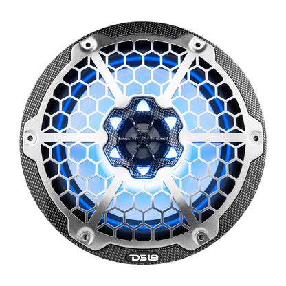 DS18 HYDRO 8" 2-Way Marine Speakers w/RGB LED Lights 450W - Black Carbon Fiber - Boat Gear USA