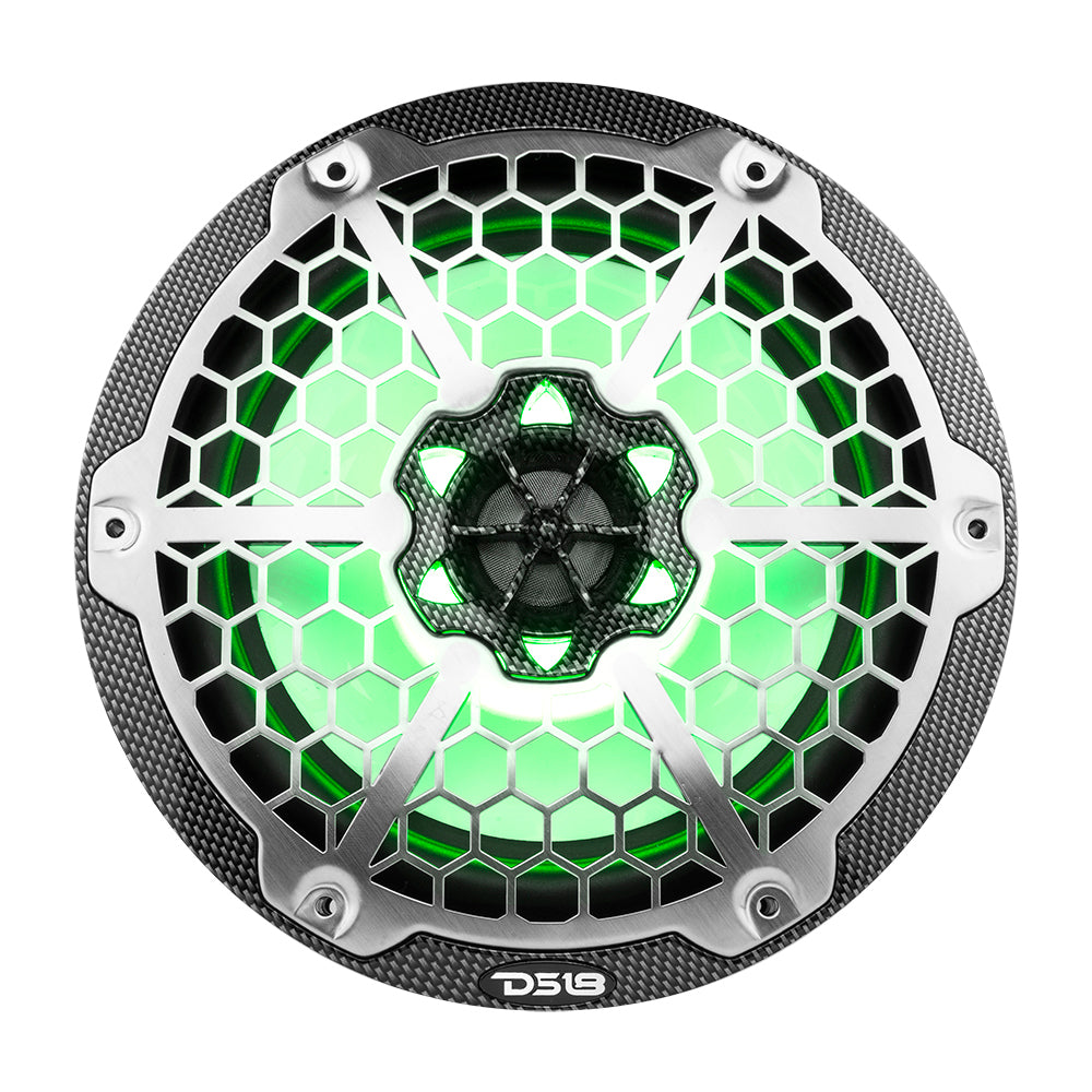 DS18 HYDRO 8" 2-Way Marine Speakers w/RGB LED Lights 450W - Black Carbon Fiber - Boat Gear USA