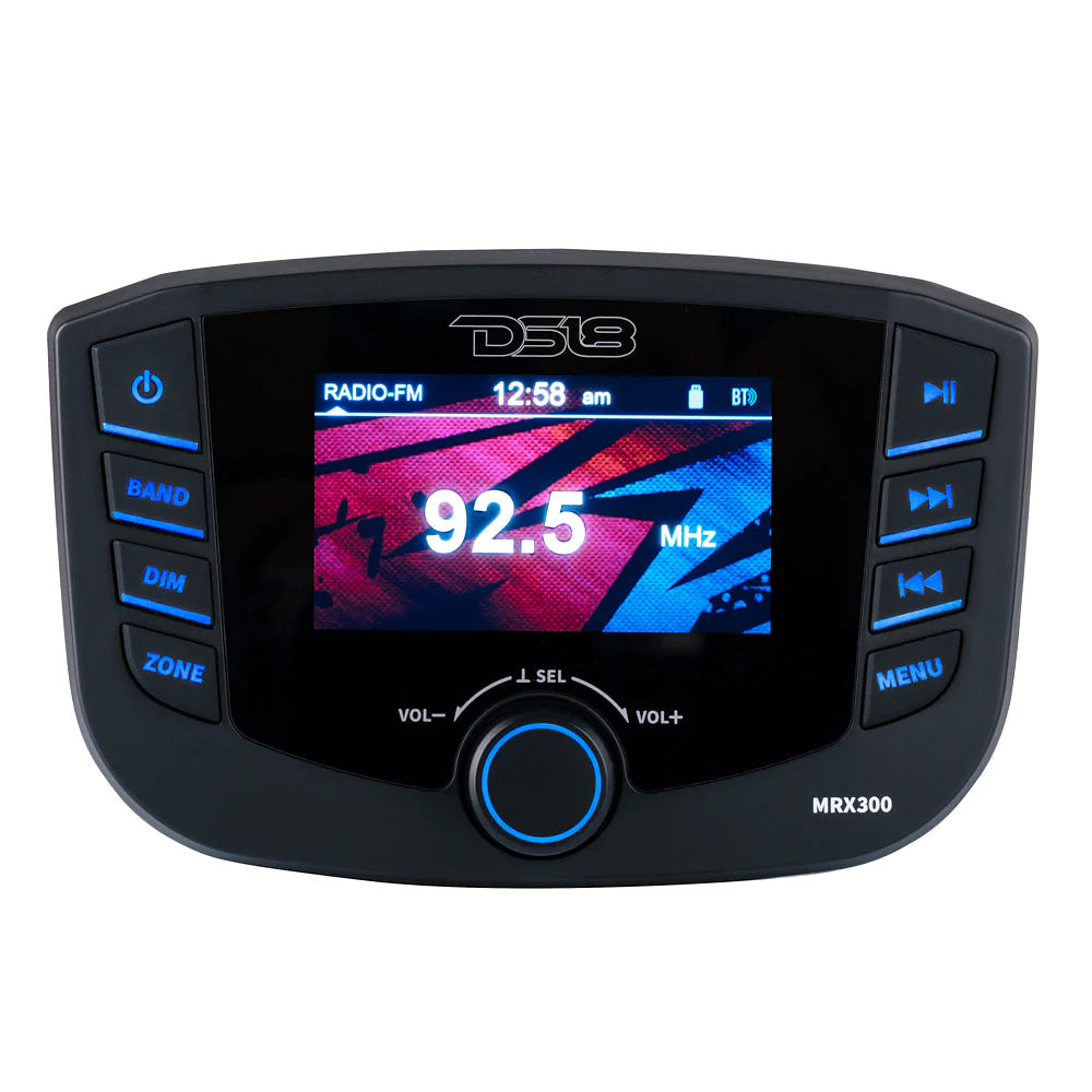 DS18 Marine Headunit TFT Screen - 3 Zones - 4V Output - Bluetooth - RDS 4x50 Watts - Boat Gear USA