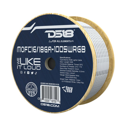 DS18 Marine Tinned OFC 18GA RGB Wire w/16GA Speaker Wire - 100' Spool - Boat Gear USA