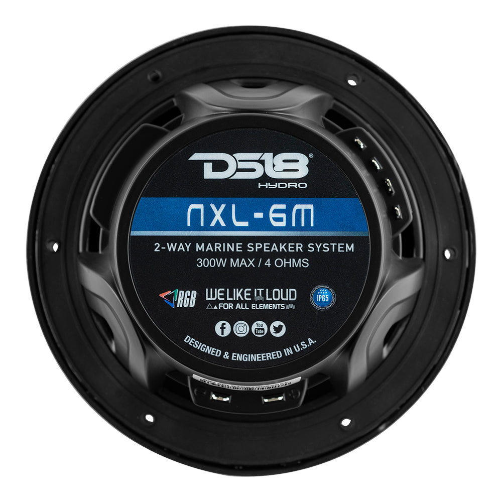 DS18 New Edition HYDRO 6.5" 2-Way Marine Speakers w/RGB LED Lighting 300W - Black - Boat Gear USA