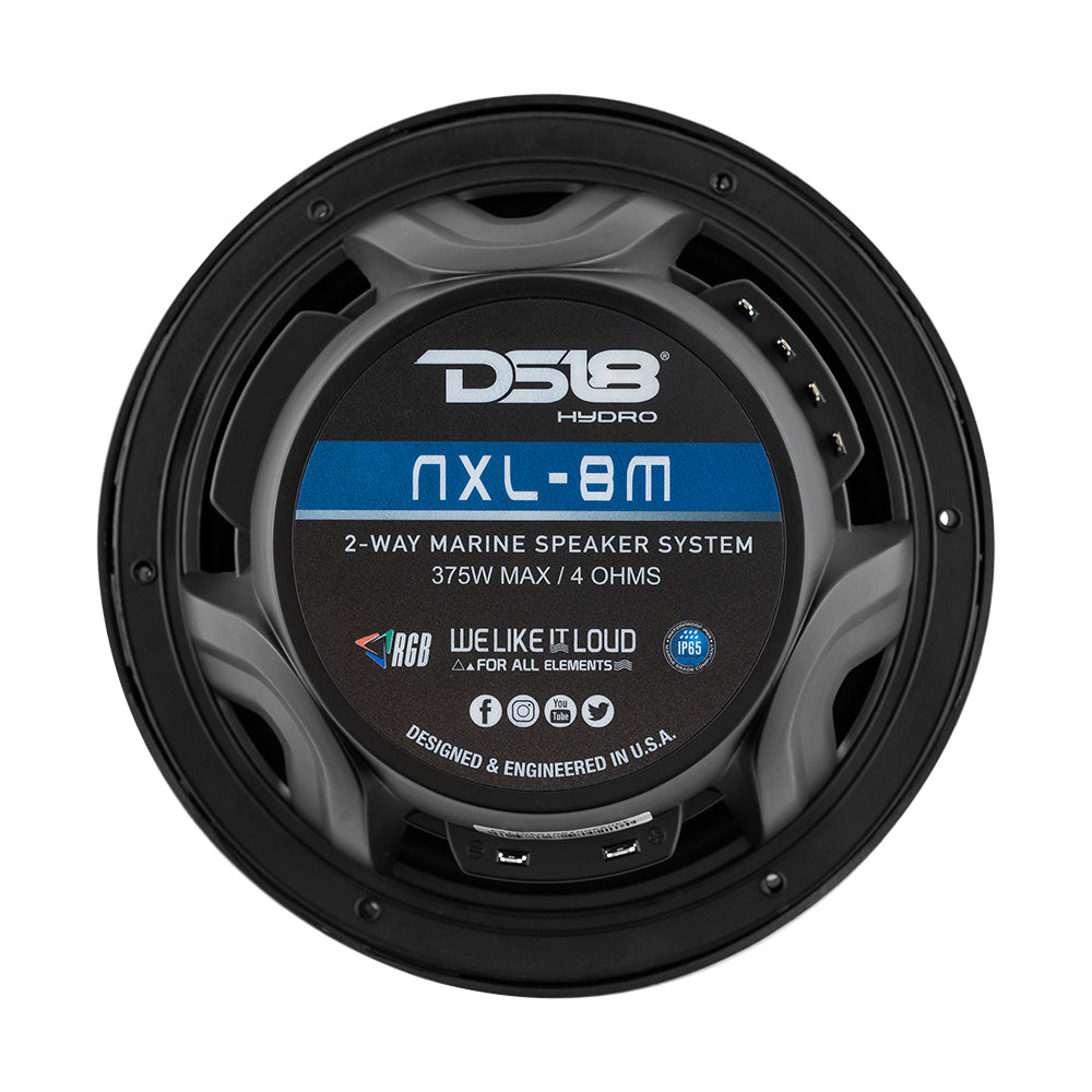 DS18 New Edition HYDRO 8" 2-Way Marine Speakers w/RGB LED Lighting 375W - Black - Boat Gear USA