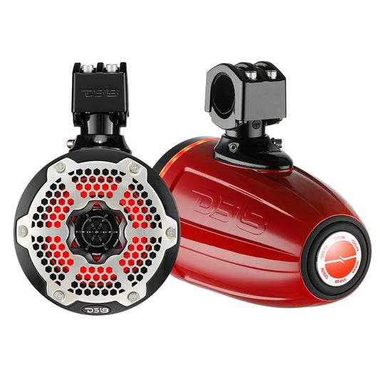 DS18 X Series HYDRO 6.5" 2-Way Wakeboard Pod Tower Speakers w/1" Compression Driver & RGB Lights - 450W - Red - Boat Gear USA