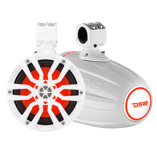 DS18 X Series HYDRO 6.5" Wakeboard Pod Tower Speaker w/RGB LED Light - 300W - White - Boat Gear USA