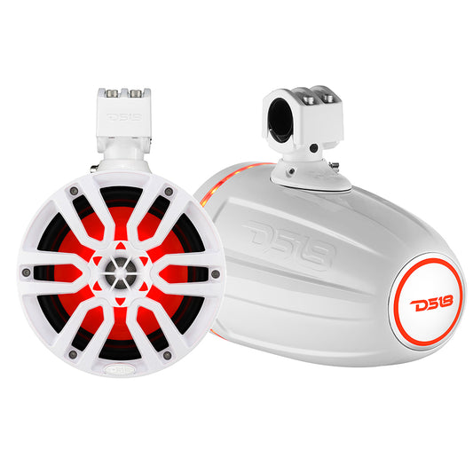 DS18 X Series HYDRO 8" Wakeboard Pod Tower Speaker w/RGB LED Light - 375W - White - Boat Gear USA