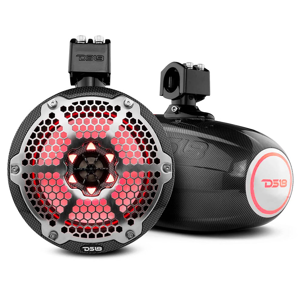 DS18 X Series HYDRO 8" Wakeboard Pod Tower Speaker w/RGB LED Light - 425W - Black Carbon Fiber - Boat Gear USA