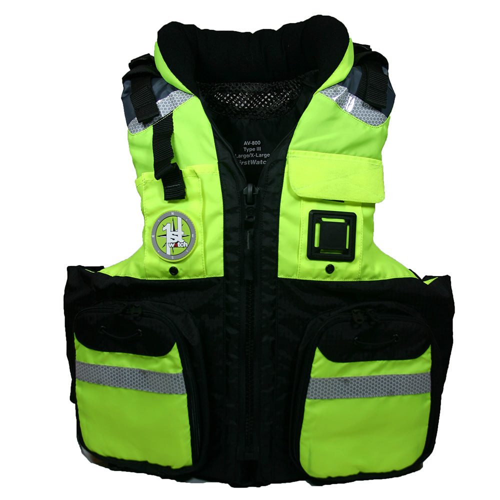 First Watch AV-800 Four Pocket Flotation Vest - Hi-Vis Yellow - Large to XL - Boat Gear USA