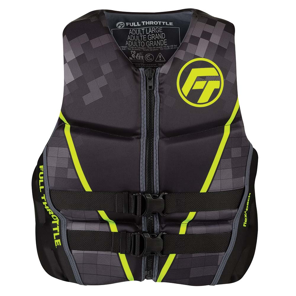 Full Throttle Men's Rapid-Dry Flex-Back Life Jacket - 2XL - Black/Green - Boat Gear USA