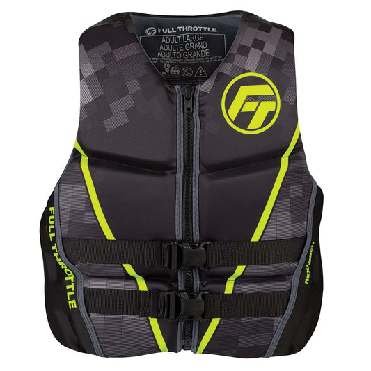 Full Throttle Men's Rapid-Dry Flex-Back Life Jacket - M - Black/Green - Boat Gear USA