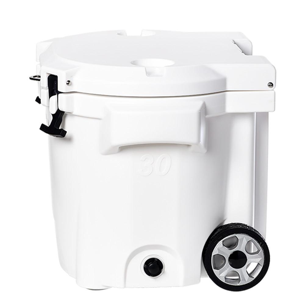 LAKA Coolers 30 Qt Cooler w/Telescoping Handle & Wheels - White - Boat Gear USA