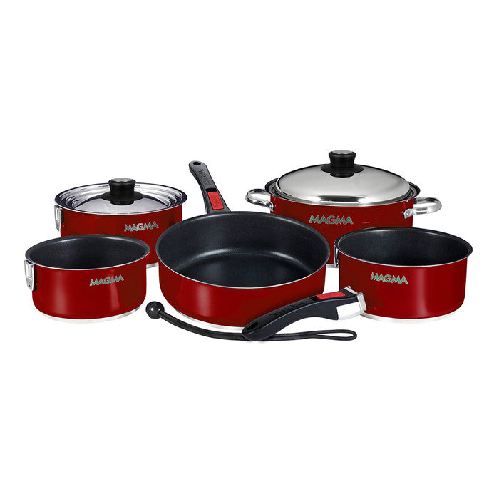 Magma Nestable 10 Piece Induction Non-Stick Enamel Finish Cookware Set - Magma Red - Boat Gear USA