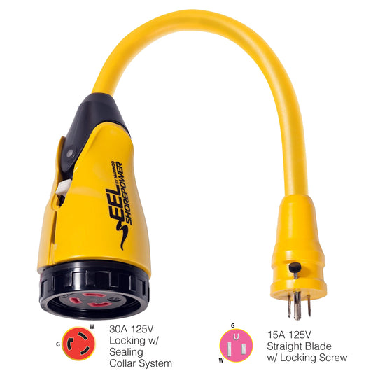 Marinco P15-30 EEL 30A-125V Female to 15A-125V Male Pigtail Adapter - Yellow - Boat Gear USA