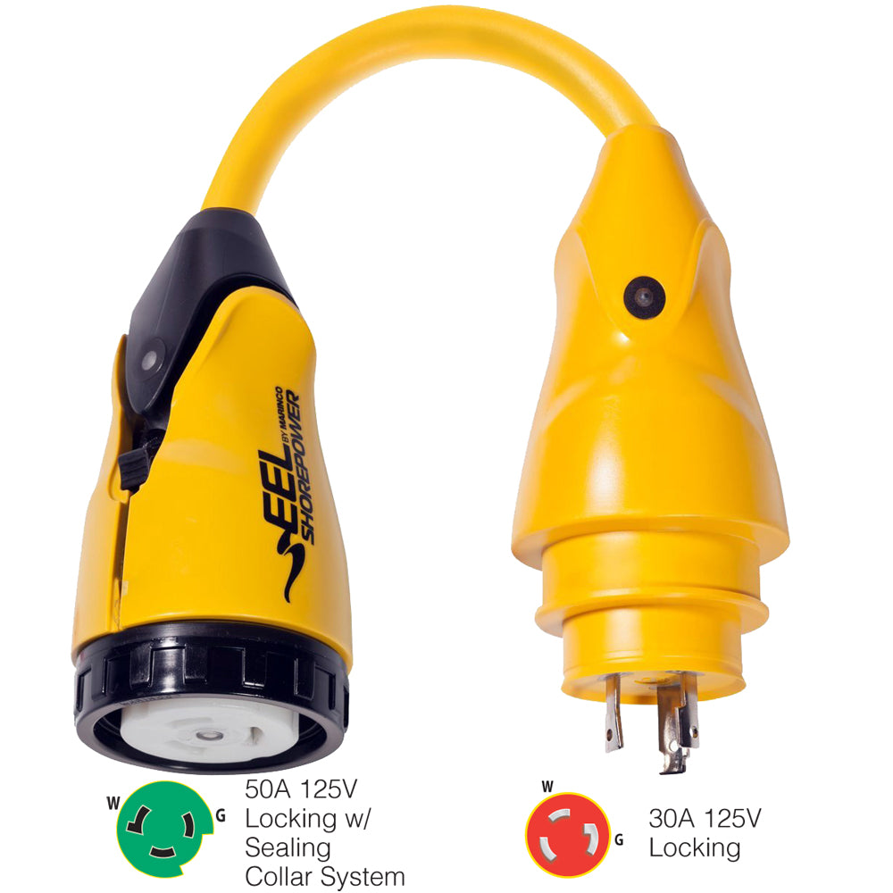 Marinco P30-503 EEL 50A-125V Female to 30A-125V Male Pigtail Adapter - Yellow - Boat Gear USA