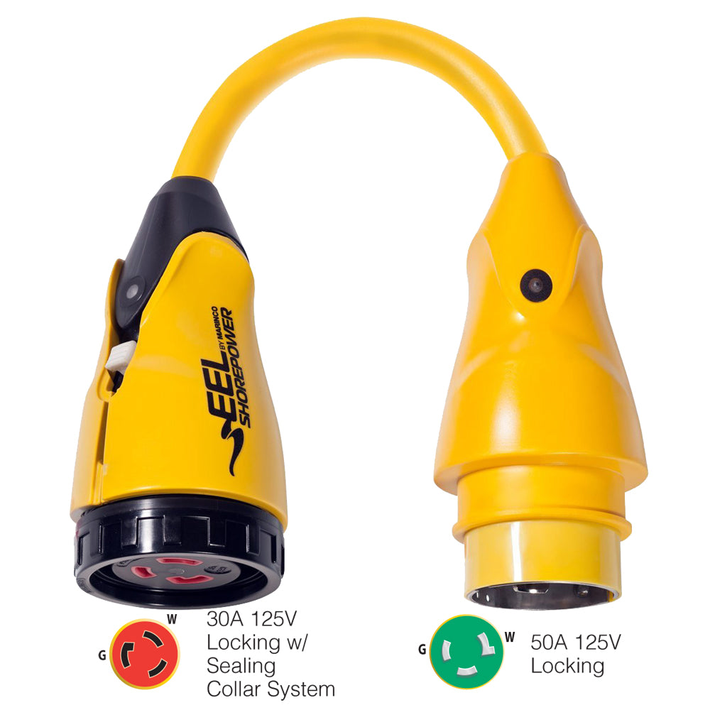 Marinco P503-30 EEL 30A-125V Female to 50A-125V Male Pigtail Adapter - Yellow - Boat Gear USA