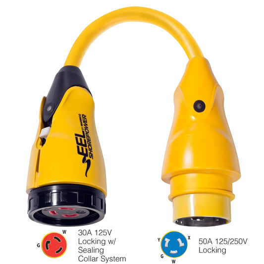 Marinco P504-30 EEL 30A-125V Female to 50A-125/250V Male Pigtail Adapter - Yellow - Boat Gear USA