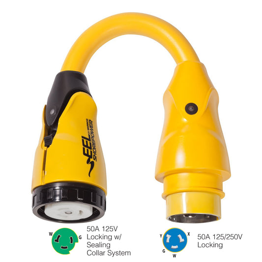 Marinco P504-503 EEL 50A-125V Female to 50A-125/250V Male Pigtail Adapter - Yellow - Boat Gear USA