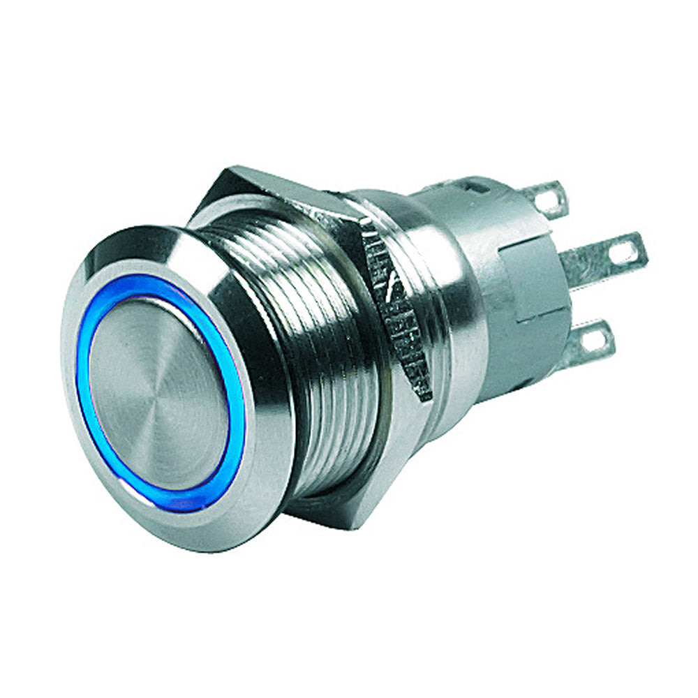 Marinco Push Button Switch - 24V Latching On/Off - Blue LED - Boat Gear USA