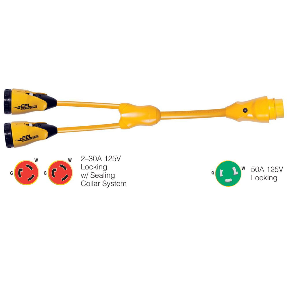 Marinco Y503-2-30 EEL (2)-30A-125V Female to (1)50A-125V Male - "Y" Adapter - Yellow - Boat Gear USA