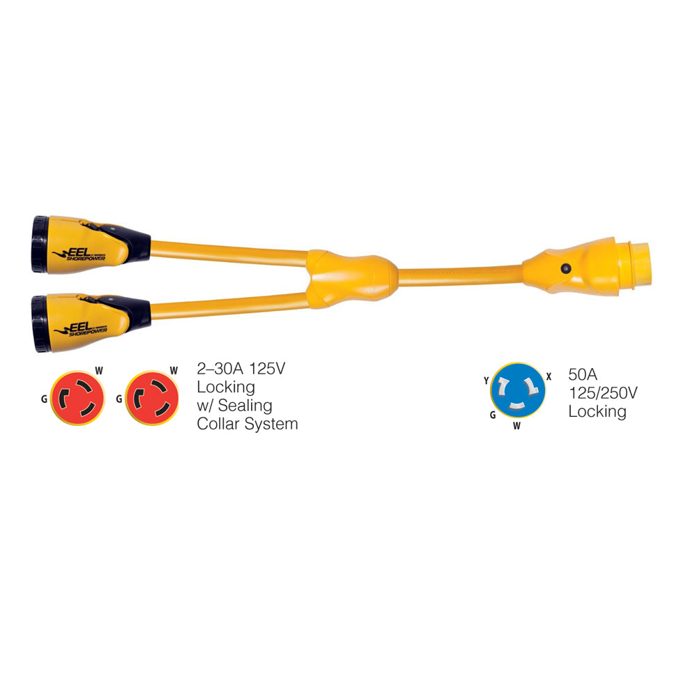 Marinco Y504-2-30 EEL (2)-30A-125V Female to (1)50A-125/250V Male "Y" Adapter - Yellow - Boat Gear USA