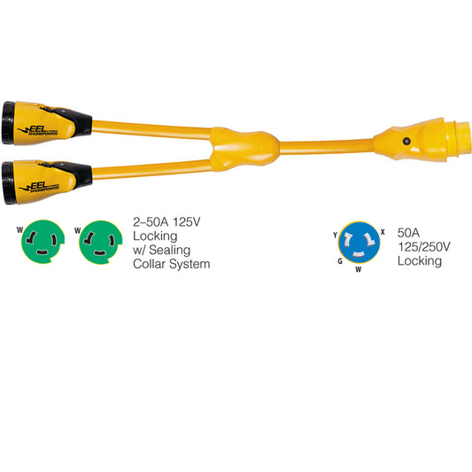 Marinco Y504-2-503 EEL (2)50A-125V Female to (1)50A-125/250V Male "Y" Adapter - Yellow - Boat Gear USA