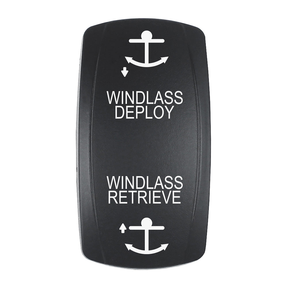 Pacer Actuator - 'WINDLASS DPLY/RTRV' f/V Series Contura Switches - Black - Laser Etched (Top/Bottom Light) - Boat Gear USA