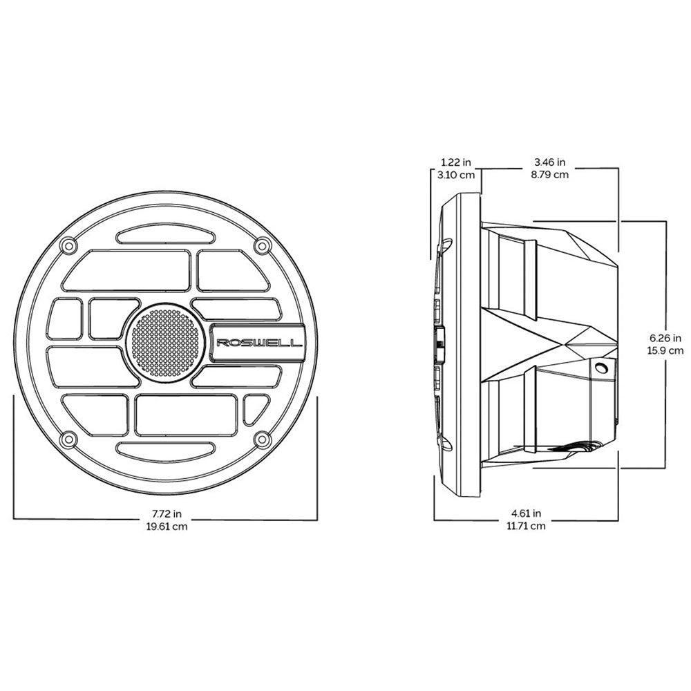 Roswell R Series 7.7” Marine Speakers - Anthracite Grille - 80W RMS & 160W Peak Power - Boat Gear USA