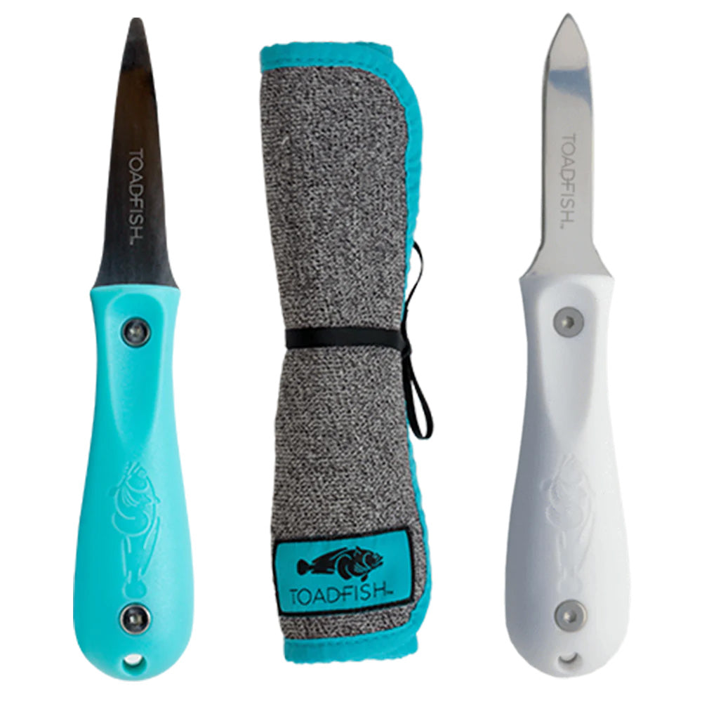 Toadfish Shucker's Bundle - Put 'Em Back Oyster Knife, Professional Oyster Knife & Cut-Proof Shucking Cloth - Boat Gear USA
