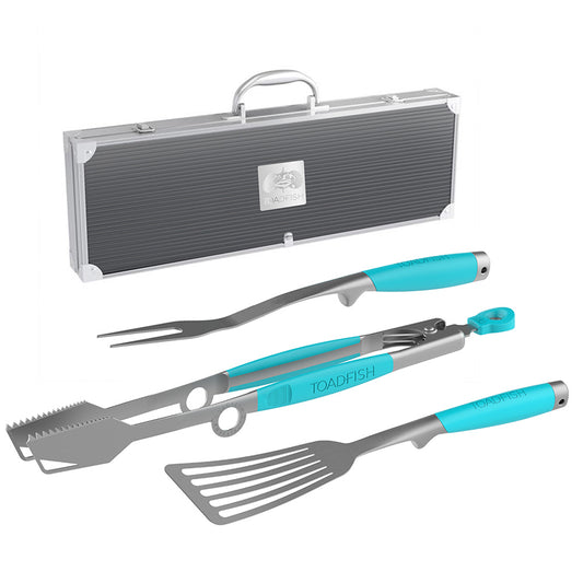 Toadfish Ultimate Grill Set + Case - Tongs, Spatula & Fork - Boat Gear USA