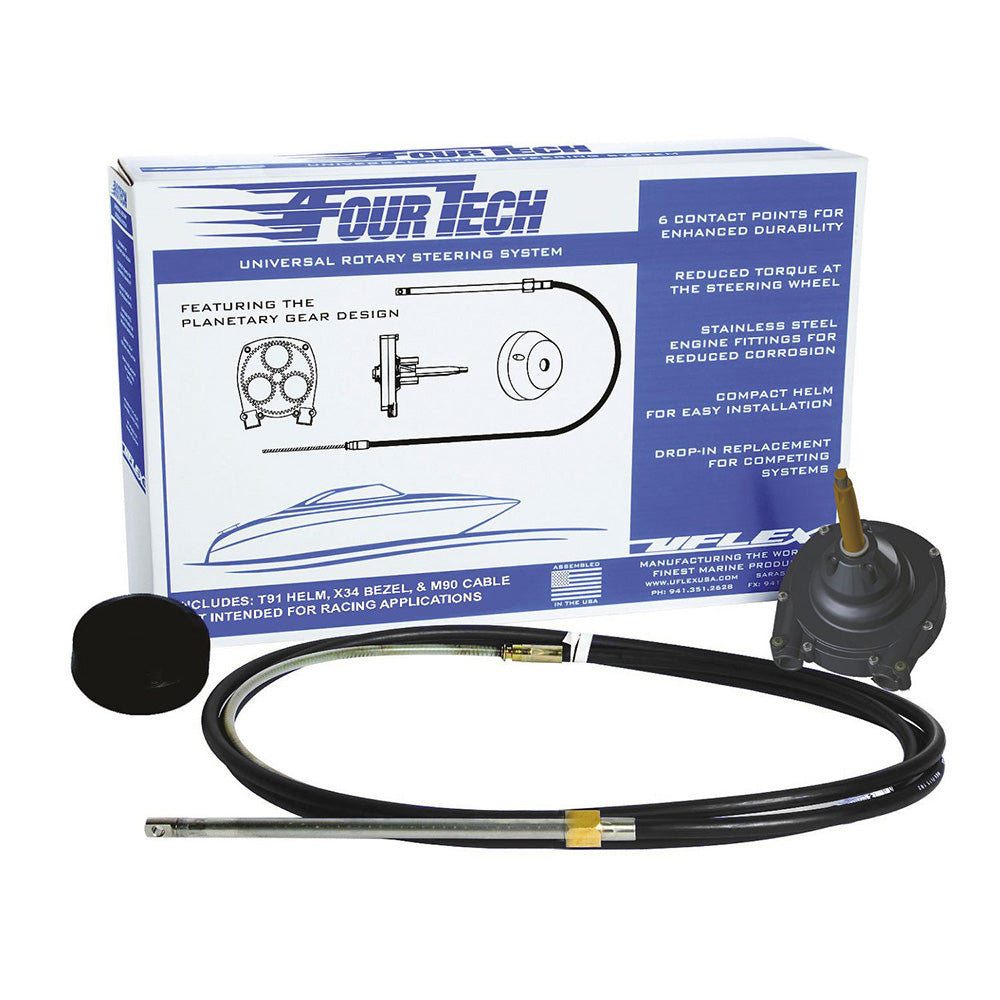 Ufelx Fourtech 20' Black Mach Rotary Steering System w/Helm, Bezel & Cable - Boat Gear USA