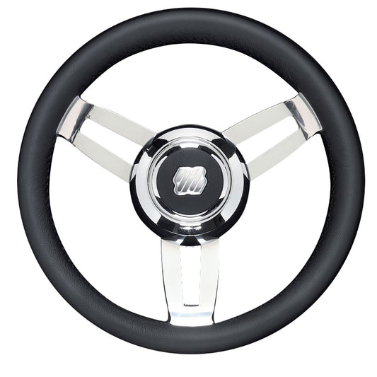 Uflex Morosini 13.8" Steering Wheel - Black Polyurethane w/Stainless Steel Spokes & Chrome Hub - Boat Gear USA