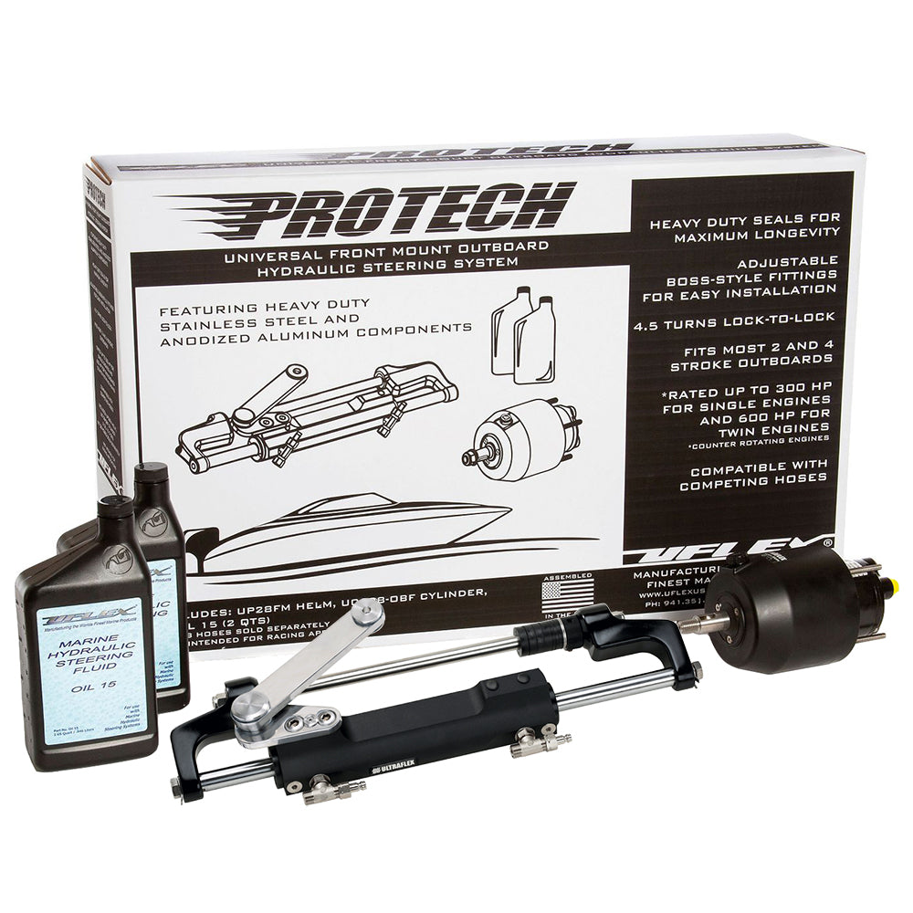 Uflex PROTECH 1.1 Front Mount OB Hydraulic System - Includes UP28 FM Helm, Oil & UC128-TS/1 Cylinder - No Hoses - Boat Gear USA