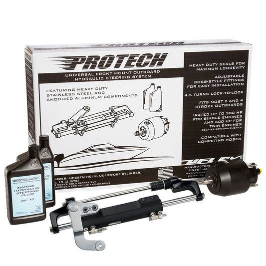 Uflex PROTECH 3.1 Front Mount OB Hydraulic System - Includes UP28 FM Helm, Oil & UC128-TS/3 Cylinder - No Hoses - Boat Gear USA