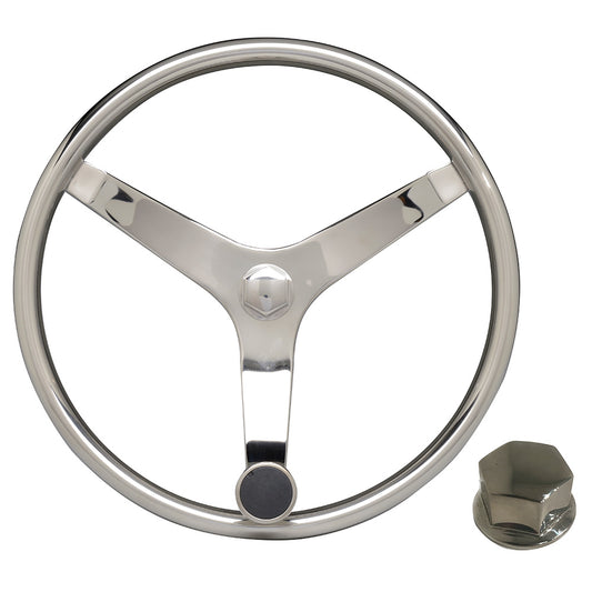 Uflex - V46 - 13.5" Stainless Steel Steering Wheel w/Speed Knob & Chrome Nut - Boat Gear USA