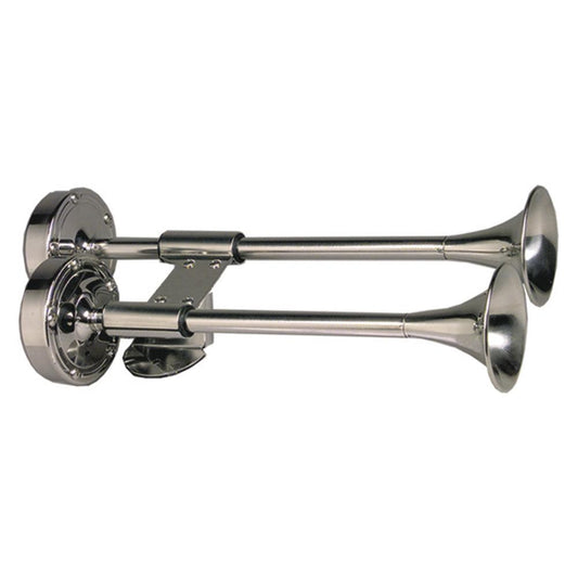 Schmitt Marine Deluxe All-Stainless Shorty Dual Trumpet Horn - 12V - Boat Gear USA